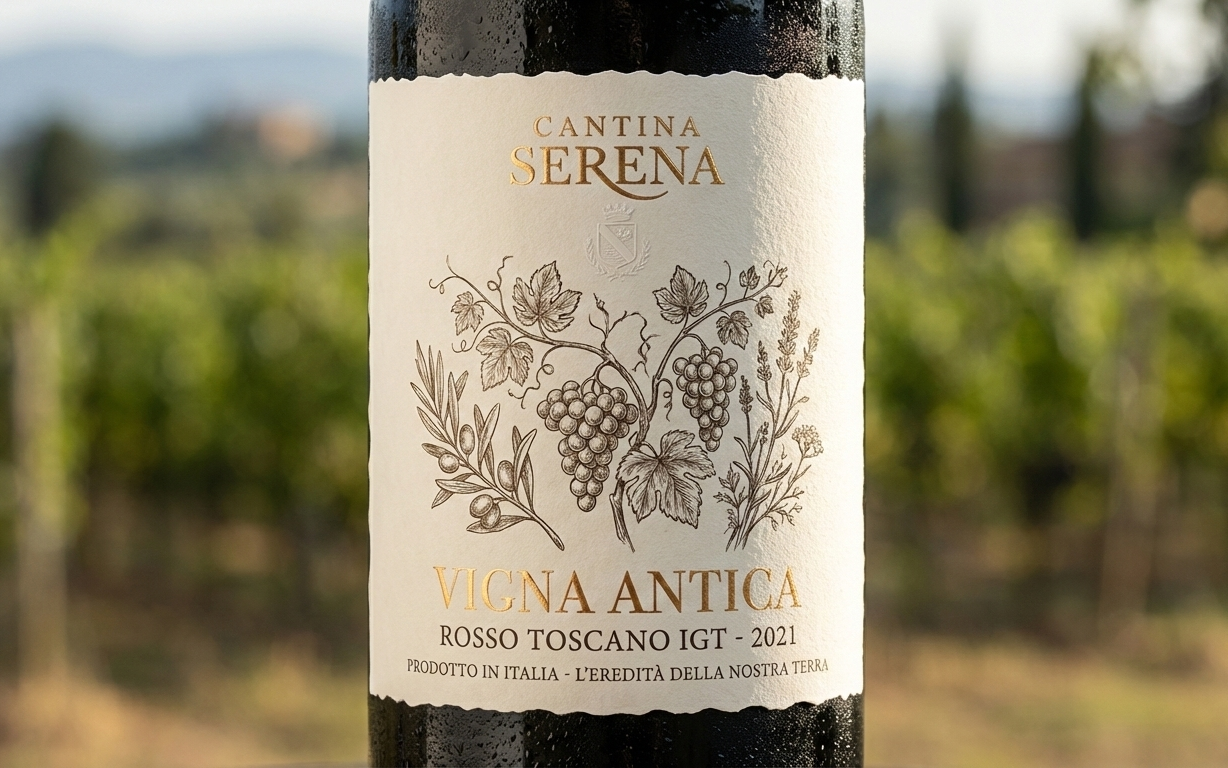 Progetto di etichette per vino e bottiglia - Gloria Cárdenas